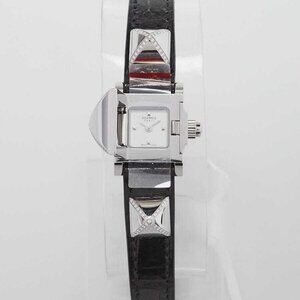 Hermes Black Alligator and Stainless Steel with Diamonds 16mm Medor Quartz Watch
